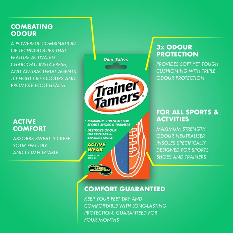 Odor-Eaters Trainer Tamers, Odour-Destroying, Super Strength Insoles, for Active wear,