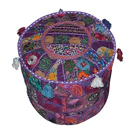 Rastogi Handicrafts Indian Comfortable Floor Cotton Cushion Ottoman Cover Embellished With PatchWork And Embroidery WorkHome Decorative Pouf