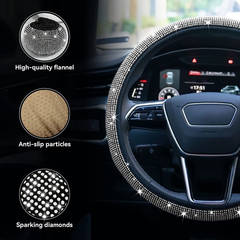 Limsas Bling Rhinestone Steering Wheel Cover with Crystal Diamond for