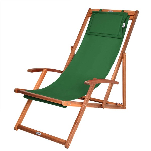 CASARIA Acacia Wood Sun Lounger Max. 160 kg Foldable Cushion Adjustable Breathable Fabric Garden Chair Sun Lounger Camping Sun Lounger Green