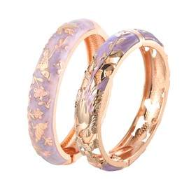 UJOY Handcraft Cloisonne Jewelry Bracelet Colorful Enamel Flower Bird Hollowed Spring Hinged Cuff Bangles Women Gifts Pack in Box 88A31-55C49 Purple