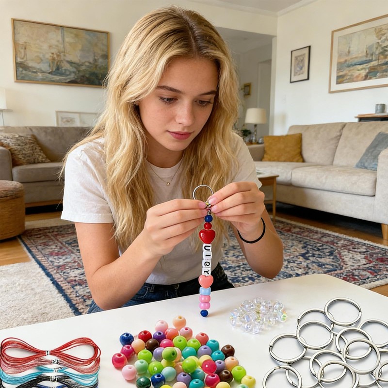 JehaYu 285 Pcs Bead Keychain Making Kit, DIY Beadable Keychains