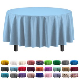 Party Solids 6-Pack Premium Plastic Tablecloth 84in. Round Plastic Table Cover - Light Blue