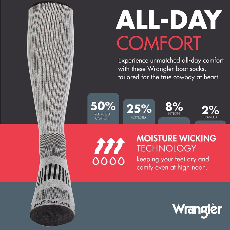 Wrangler Ryder Western Cowboy Boot Socks for Men - Over