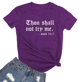 LOOKFACE Women Cute Graphic T Shirts Purple X-Large