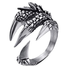 AZYOUNG 316L Stainless Steel Vintage Silver Dragon Claw Adjustable Opening Ring