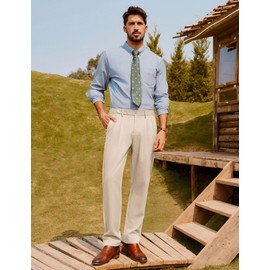Pleated Trousers for Men Vintage Casual Dress Pants Men Tapered Pleated Comfort Extended Waist Slacks for Work Beige 2XL