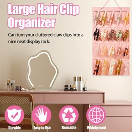 Claw Clip Organizer,Large Hair Clip Organizer,Premium Felt Hanging Claws Clips Storage Hanger for Girls Women Hair Clip,Banana Clip,Bows(NO Accessories) Display Stand for Wall Door Closet（pink）