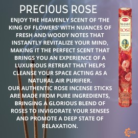 HEM Incense sticks PRECIOUS ROSE Full box of 6 with DHS incense stick holder for Yoga, Meditation, Healing, Spirituality, Aromatherapy, Incense Spa and Relaxation…