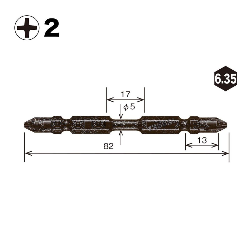 Vessel RBT5P2082-BL REBRATION BIT BL Double-ended +2 x 82mm Set