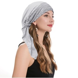 ZLYC Chemo Headwear Pre Tied Head Scarf Headwraps Lightweight Beanie Hat for Women, Lace Gray