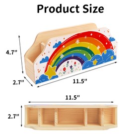 ELFULLY Rainbow Wooden Pencil Holder, 5-Comparment Decorative Desk Organizer, Desktop Storage Pen Holder Caddy for Teacher Appreciation, Birthday Gifts, Crayon, Paint Brushes, Art Studio & Office