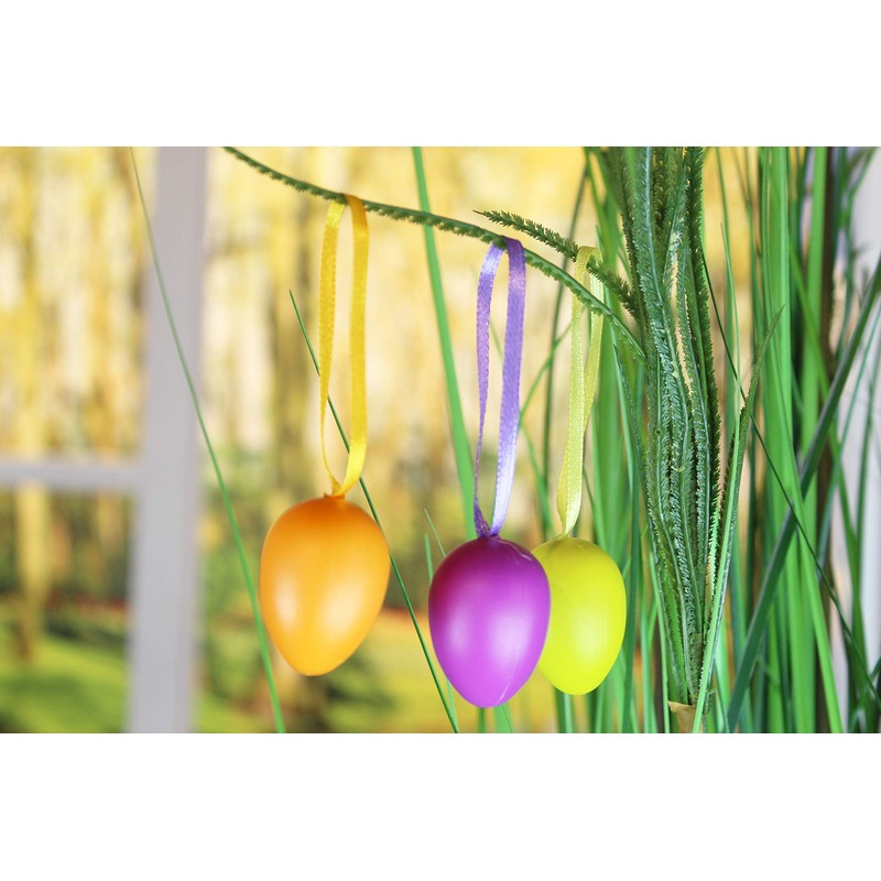 Kamaca Pack of 96 Colourful Easter Eggs Plastic with Ribbon