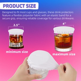 VIKOS Products (15-Pack) Universal Drink Cover Scrunchie, Drink Protector for Women with Straw Hole, Washable Polyester/Elastane Elastic Band Drinks Cover with Straw Hole for Bar Outdoor Use - White