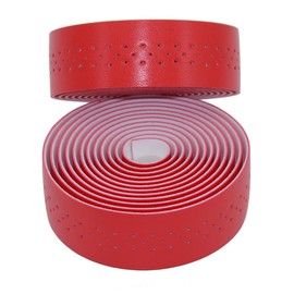 KINGOU Handlebar Tape Luxury PU Leather Bar Tape Fixed Gear/Road Bike Bar Wrap with 2 Reflective Plug (Red)