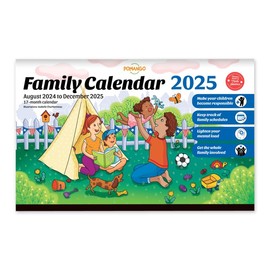 POMANGO 2025 Family Calendar - English | 17 Months Family Planner: August 2024 to December 2025 | 15'' x 9.5'' - Magnetic Strip - 600 Stickers - Notepad - 2024-2025 Edition