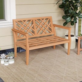 Tangkula Outdoor Garden Bench, 2-Person Teak Wood Bench with Comfy Armrests and Backrest, Slatted Seating Area, 800 LBS Weight Capacity, Patio Wood Loveseat Chair for Porch, Backyard, Park, Natural