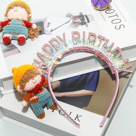 YUYUDEHM Glitter Birthday Headpiece, Cute Party Headband for Women and Girls, Birthday Party Decoration（Rose Gold）