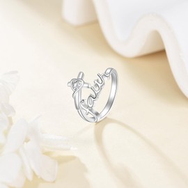 ONEFINITY Faith Ring 925 Sterling Silver Cross Rings Adjustable Ring Faith Jewellery Gifts for Women