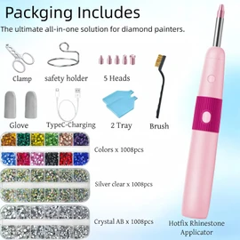 5-in-1 Cordless Hotfix Rhinestone Applicator Tool, Bedazzler Kit (Pink)