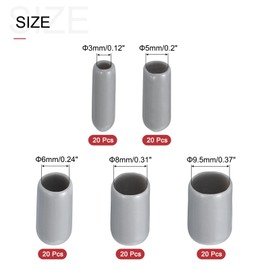 sourcing map 100pcs Round Rubber End Caps Protective Caps 1/8" 3/16" 1/4" 5/16" 3/8" Grey Screw Thread Protectors
