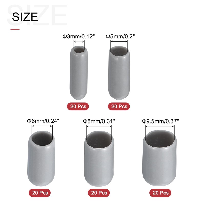 sourcing map 100pcs Round Rubber End Caps Protective Caps 1/8"