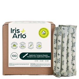 Iris + Arlo Organic Tampons, 100% Cotton, Glossed Cardboard Applicator | Regular Tampons for Women + all Menstruators (100 Count) | Biodegradable, Non-toxic, No plastic, Hypoallergenic