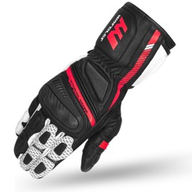 WARDLER Laguna Motorcycle Gloves for Men, Goat Leather Touchscreen, Laguna Summer, Knuckle & Finger Protection, Motorbike Racing Riding Biker Gloves, Adjustable Wrist (Black-White-Neon Red, XL)