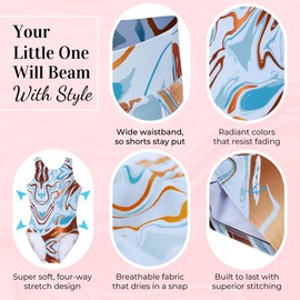 Dancina Gymnastics Leotard for Girls with Shorts Set 6-7 Years Aqua & Gold