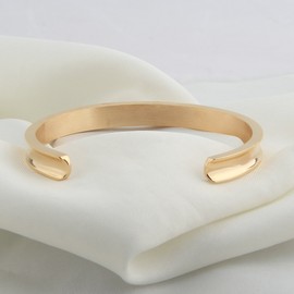 Zuo Bao Hair Tie Bracelet Stainless Steel Grooved Cuff Bangle for Women (Gold)