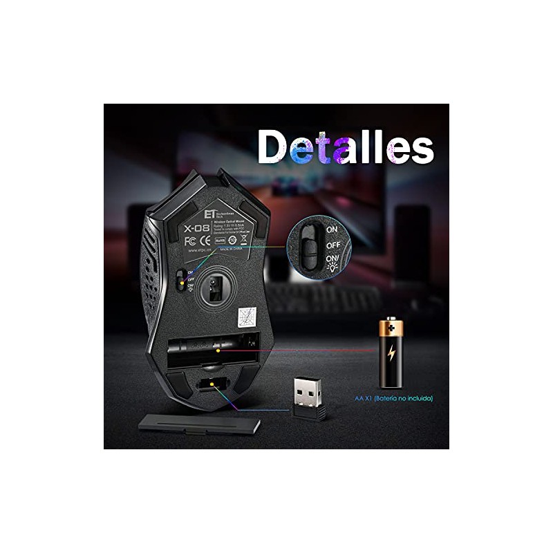 TERPORT S200 Mouse Inalámbrico para Juegos, Ratón con un Clic