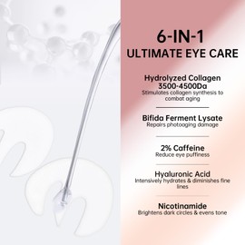 Novoy 15 Pairs Bio-Collagen Real Deep Eye Patches - 6-in-1 Retinol Overnight Eye Patches for Dark Circles, Puffiness & Wrinkles | 2% Caffeine+Hyaluronic+Niacinamide, Korean Popular Eye Mask - ROSE