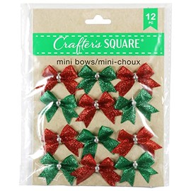 Crafter's Square Christmas Miniature Decorative Glitter Tie-On Christmas Bows - Red and Green - 12 Count Small