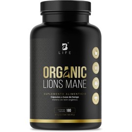 Hongo Melena de León | 100% Orgánico 1000 mg por porción. Adaptógeno Natural. 180 Cápsulas. Organic Lions Mane B Life