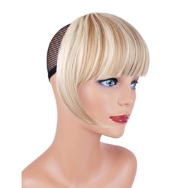 XRACEPHOL Blonde Bangs Clip in Bangs Blonde Clip in Thick Natural Full Front Neat Bangs Straight Fringe Bang with Temples One Piece Hairpiece (Medium Blonde and Light blonde Mixed)