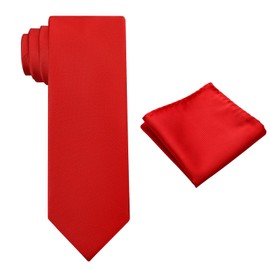 KOOELLE Mens Tie Set Solid Color 3.15" (8CM) Formal Tie and Pocket Square Set For Men, 001-pure Red, Medium