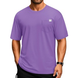 Cotrasen Mens T-Shirts Short Sleeve Cotton Summer UPF 50+ Moisture Wicking Casual Loose Fit Crew Neck Pocket Tee Shirts Purple