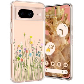 Unov Case Compatible with Pixel 8 Case Clear with Design Soft TPU Shock Absorption Slim Embossed Pattern Protective Back Cover for Pixel 8 (Flower Bouquet)