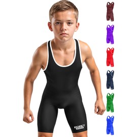Exxact Sports Plain Youth Wrestling Singlet For Boys, Premium Powerlifting Singlet, Kids Wrestling Singlets For Training - (Black, YM)