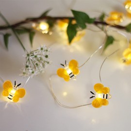 MoBunnly Honey Bee Fairy String Lights，Waterproof Bee Decorative Lights 10FT 30 LED Battery Operated Bee Lights Decor for Outdoor Indoor Party Wedding Garden
