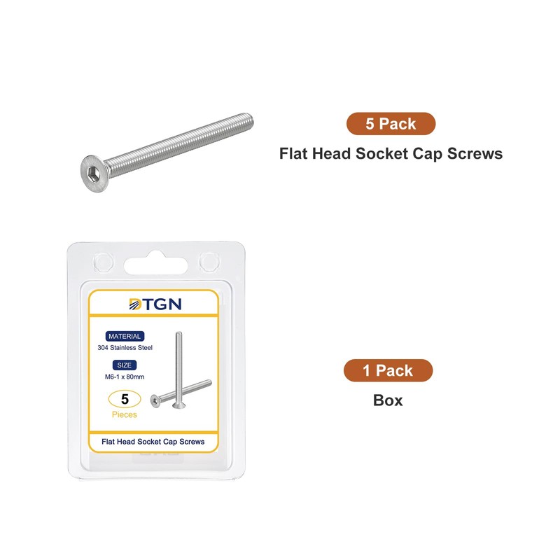DTGN 5 Pack M6-1 x 80mm Head Socket Cap Bolts