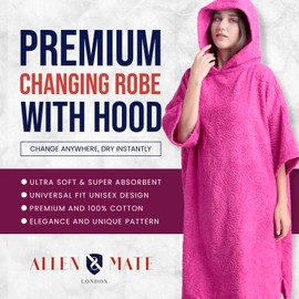 ALLEN & MATE Adult Changing Robe - Quick Dry 100% Terry Cotton Beach Poncho Towel with Hood & Pockets - Ideal for Men & Women (Pink Starfish)