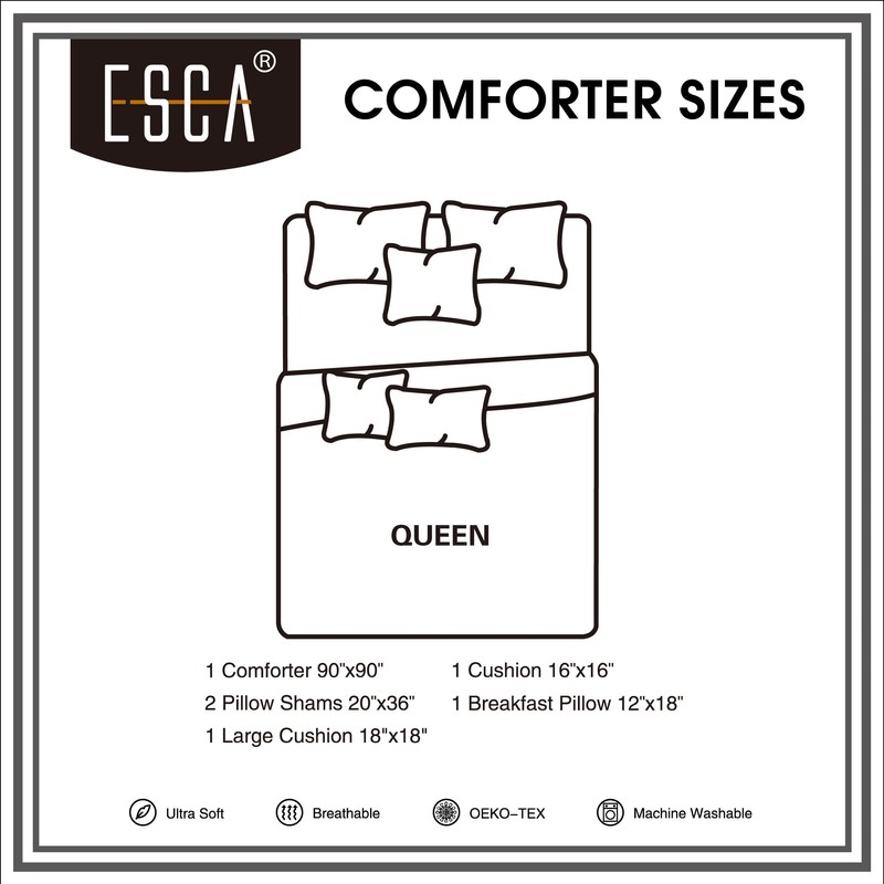 ESCA 6 Pieces Zebra Leopard Animal Printed Comforter Set Queen