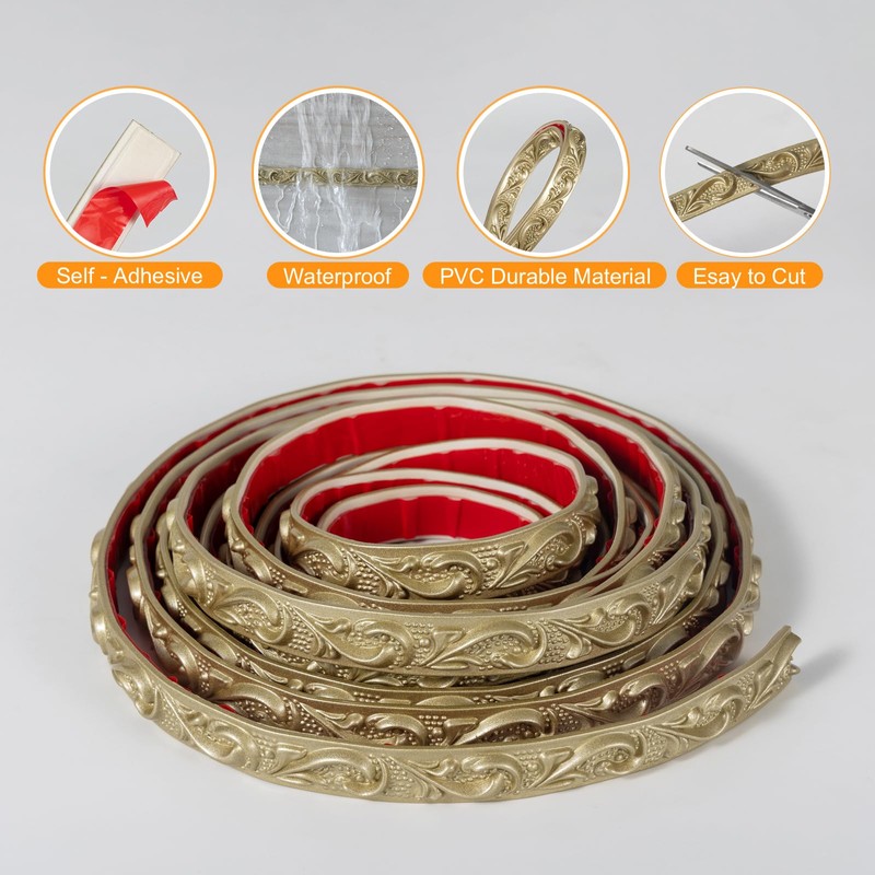 Zefuriam 0.8" x16.4FT Champagne Gold Crown Molding Trim - Peel