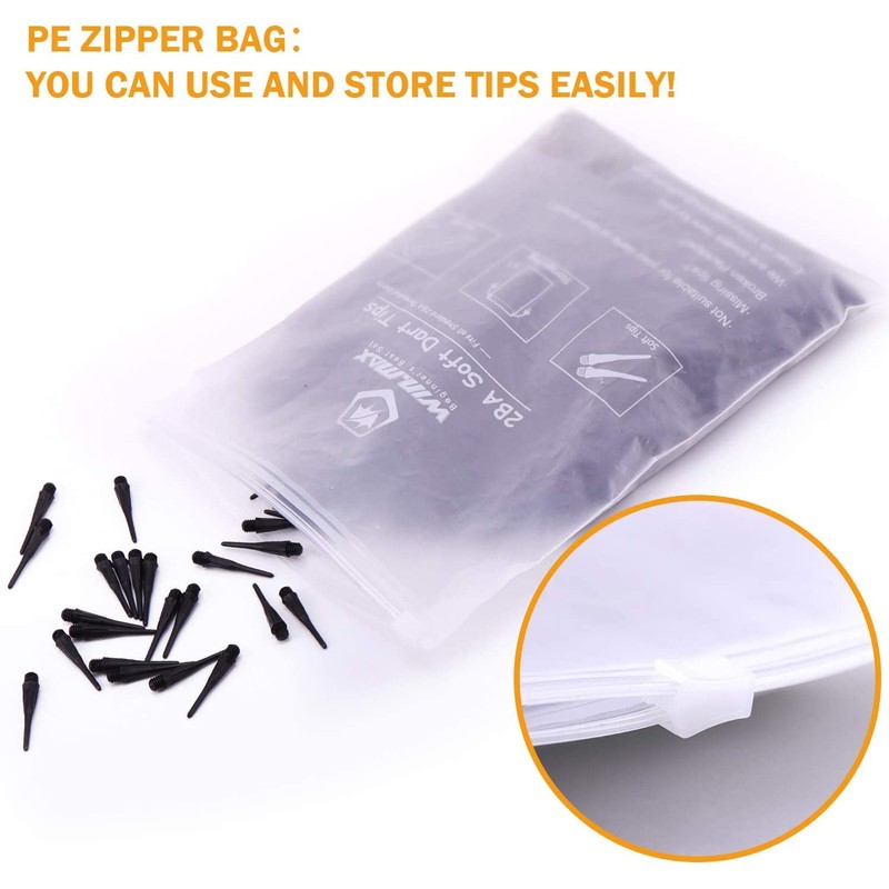 WIN.MAX 1000 dart tips, 2BA black soft dart tips, plastic
