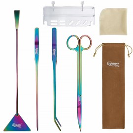 hygger 6-in-1 Long Aquarium Aquascaping Tools Kit, Color Stainless Steel Premium Aquatic Plant Tweezers Scissors Spatula Kit Comes with 1 Tool Holder and 1 Cleaning Cloth, for Fish Tank Starters