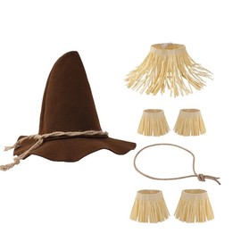 COLLECT PRESENT Classic Scarecrow Hat with Straw Kit for Adults – Adjustable Size, Soft Felt Material with Realistic Straw Detailing – Perfect for Fall-Themed Costumes, Parties, and Plays (Brown)