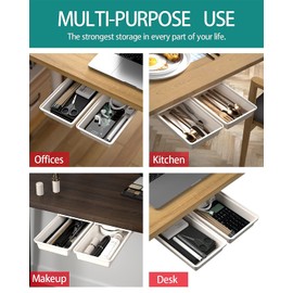 SVNNELP 2Pack Under Table Desk Drawer Storage Organizer Slide Out, Hidden Self-Adhesive Under Desktop Pencil Tray Drawer for Office,Classroom,Kitchen(S/white）