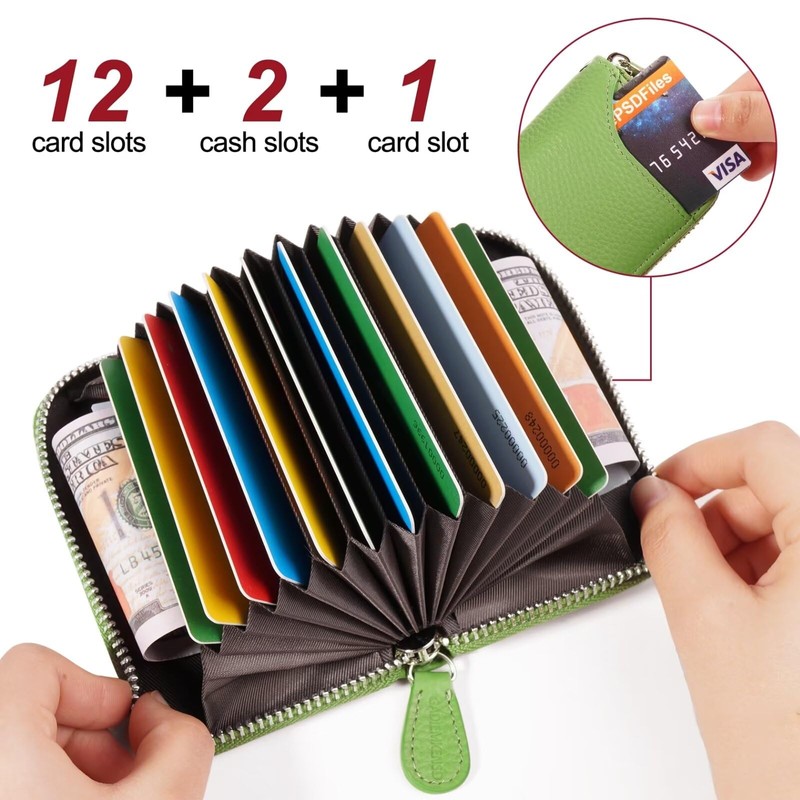 GADIEMKENSD Credit Card Holder RFID Protection Leather Wallet 14 Compartments