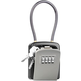 Key Lock Box, [New Version] [Flexible Rope] Diyife Portable Outdoor Lock Box for Keys with Removable Chain, Weatherproof 4-Digit Combination Key Safe for Home Garage Office[Grey]